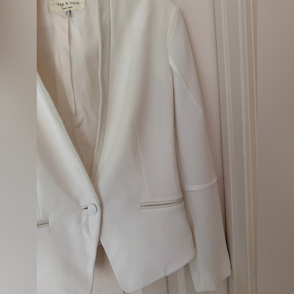 Rag and Bone White Pascal Blazer with Leather Trim on pockets and lapel. Sz 6 - Picture 8 of 14
